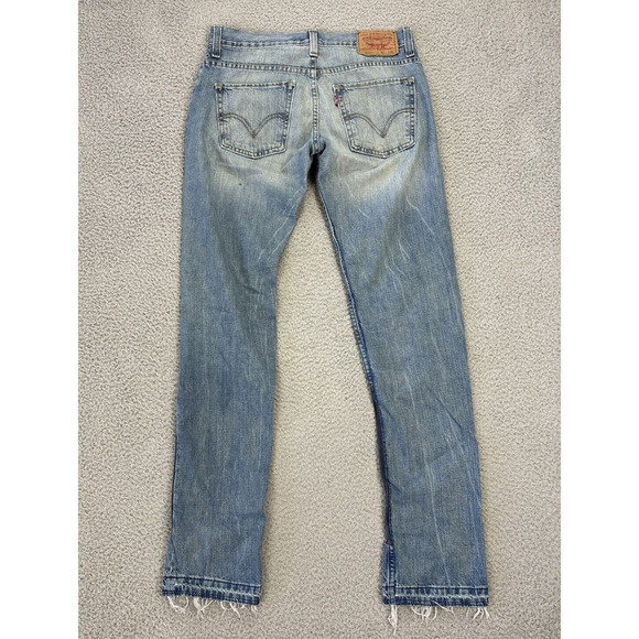 Levis 511 Jeans Mens Size 32x31 (32x32.5) Denim Straight Leather Patches Raw Hem - Picture 11 of 11